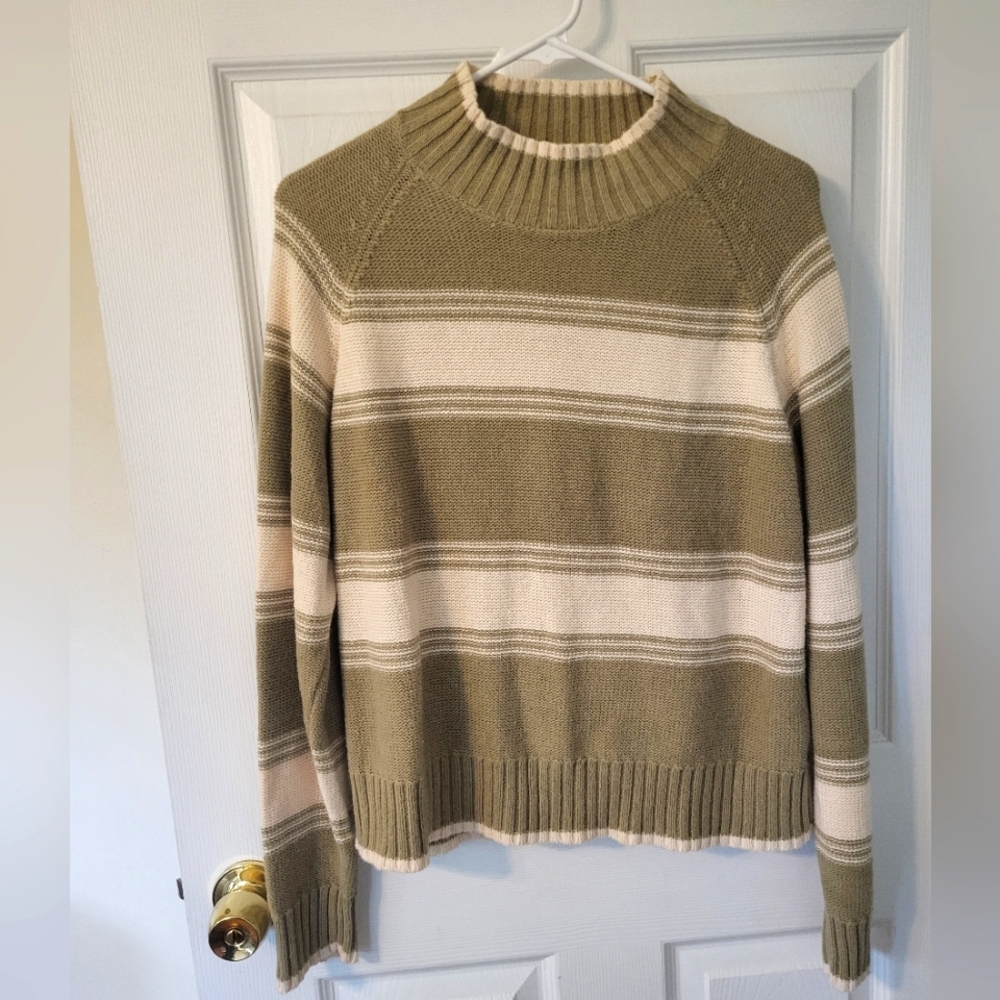 Olive and White Knit Sweater